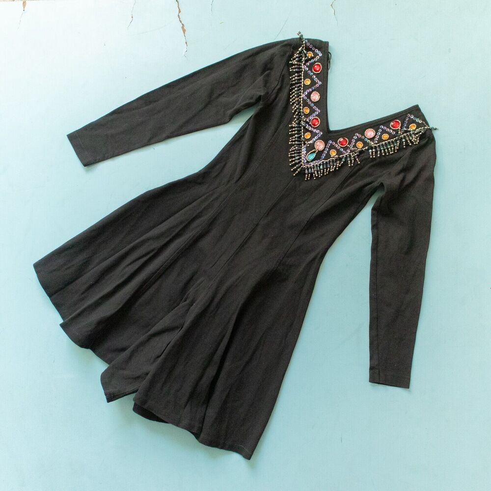 Joule Energy Vintage 80s Long Sleeve Gem Bead V-Neck Western Romper Size Small